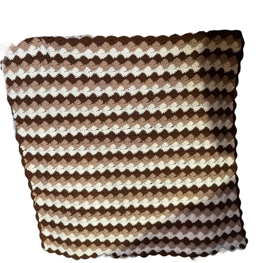 Handmade brown cream crochet Afagan granny blanket baby blanket